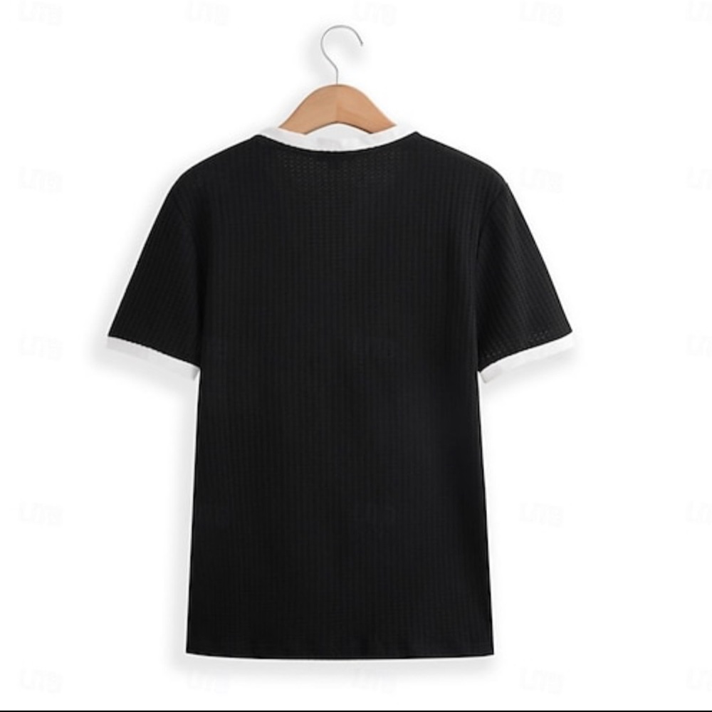 Men's Waffle Henley Shirt Waffle Knit Tee Top Solid Color V Neck Men’s Size 3XL - Picture 6 of 9